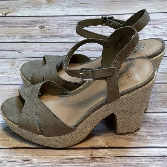Kaari Blue Vera Size 8.5 Olive Green Suede Platform Espadrille Jute Heel - Picture 4 of 14